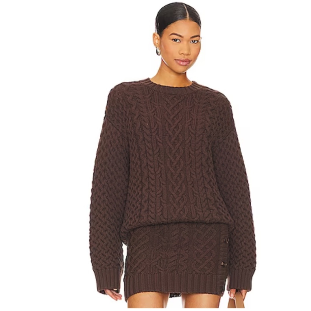 NEW Song of Style Set Naara Cable Crew Pullover NWOT Mini Skirt in Brown NWT